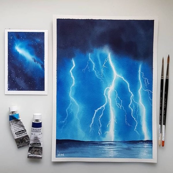 Молния акварелью