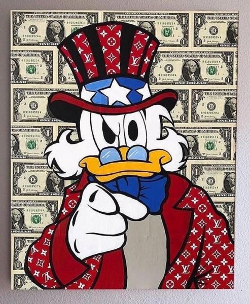 Дональд дак с деньгами на холсте