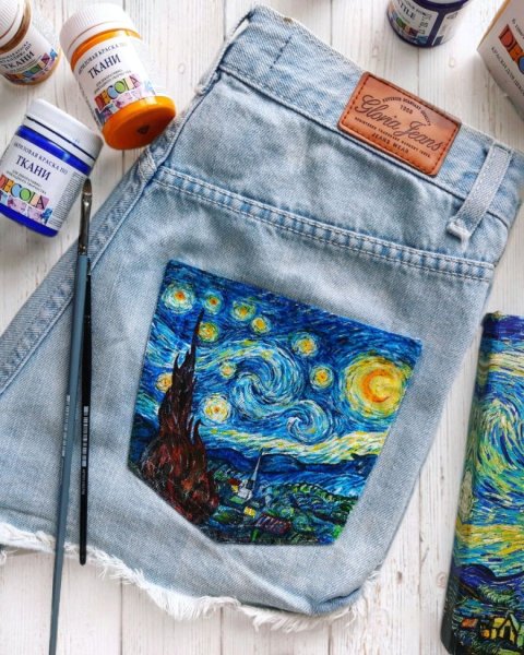 Ван Гог Звёздная ночь на джинсах