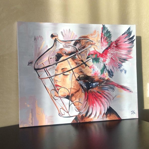 Интерьерная живопись акрилом птицы