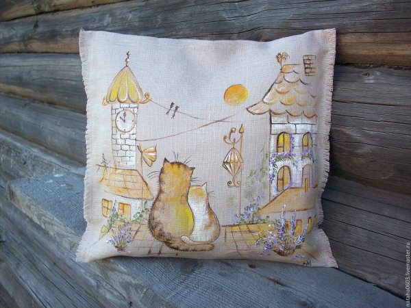 Декор подушки ручная роспись по ткани