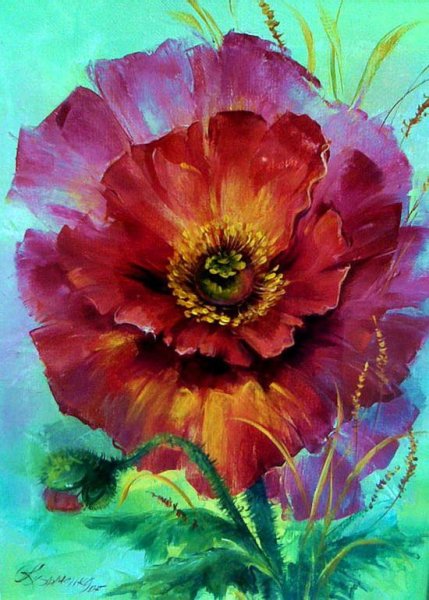 Цветы акрилом на холсте