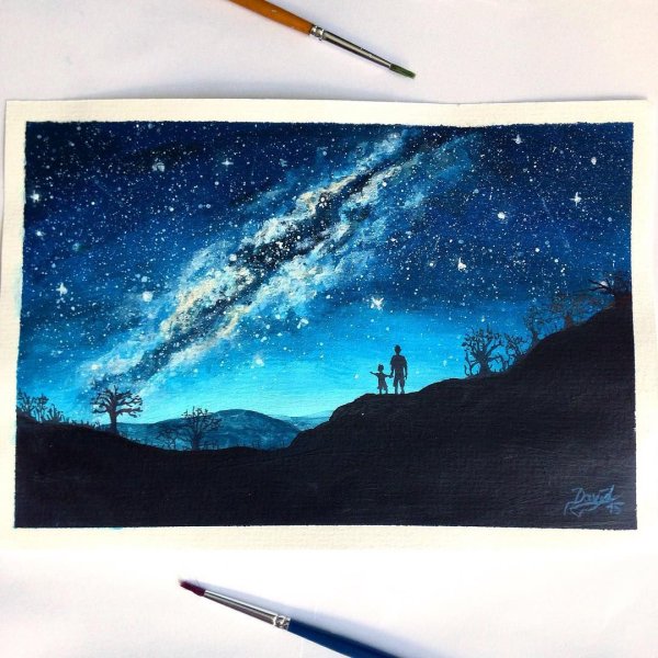Звездное небо гуашью