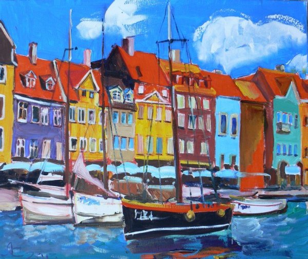 Городской пейзаж акрилом