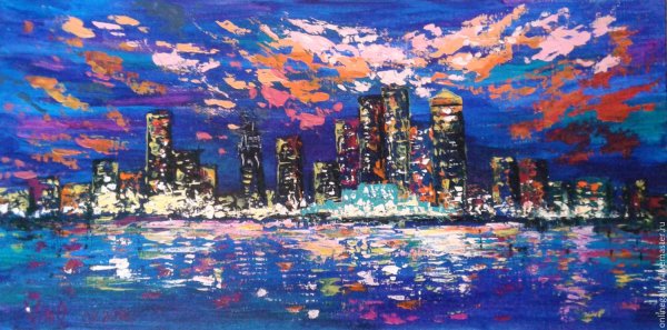Ночной город акрилом