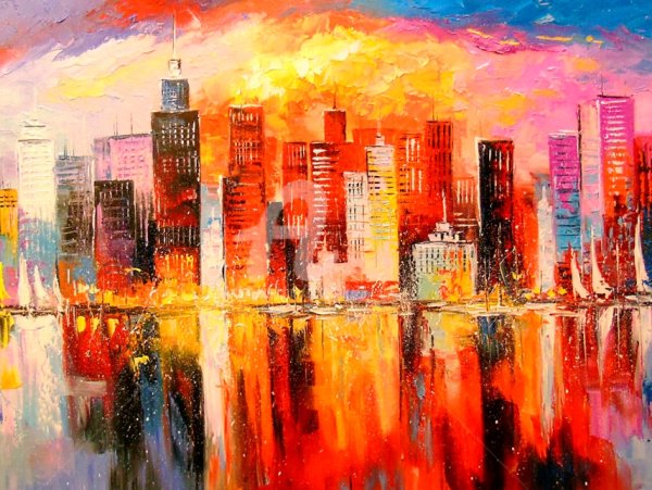 Пейзаж города Нью-Йорк живопись