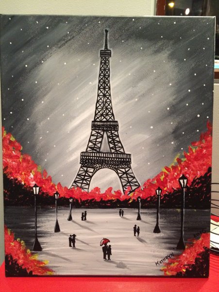 Рисуем Эйфелеву башню акрилом