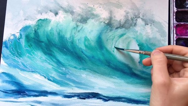 Нарисовать волны гуашью