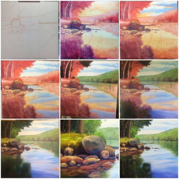 Пейзаж маслом пошагово