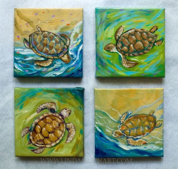 Картины акрилом черепаха