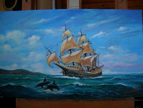 Корабль акриловыми красками