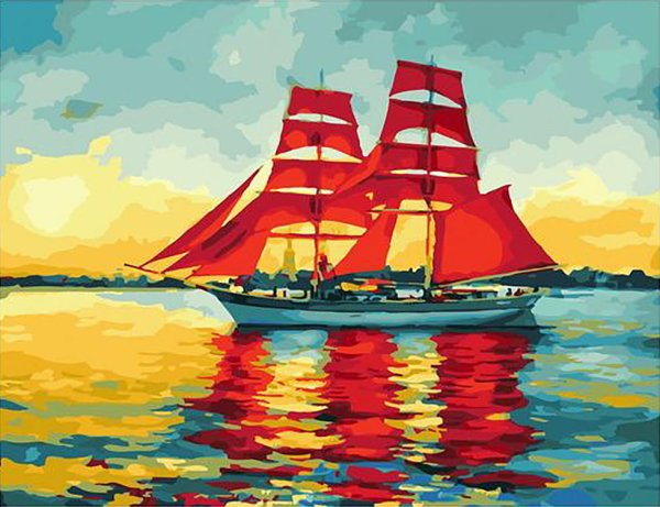 Алмазная мозаика на подрамнике, 40х50 см, " Алые паруса ",