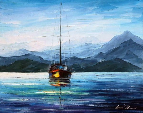 Лодка на закате живопись