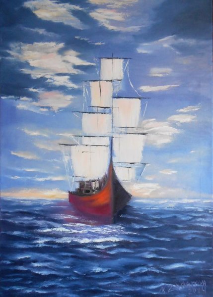 Закат на море акрилом