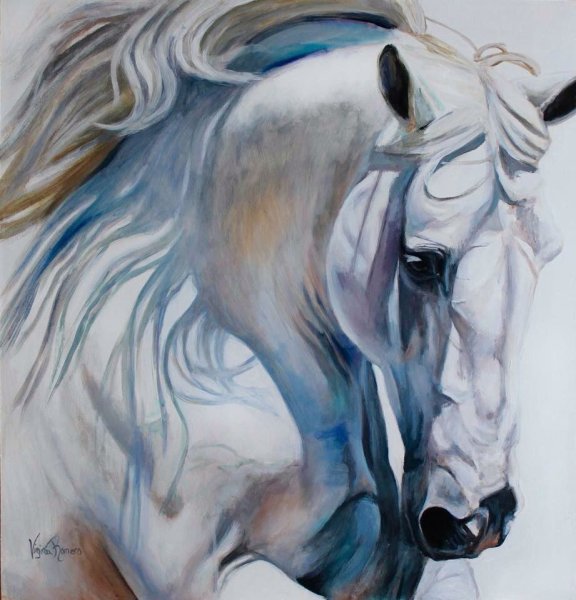 Белая лошадь гуашью