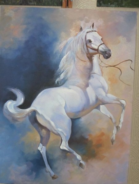 Белая лошадь маслом