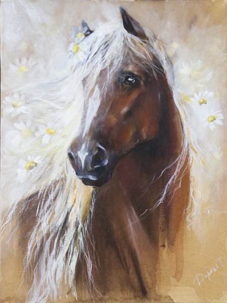 Конь красками