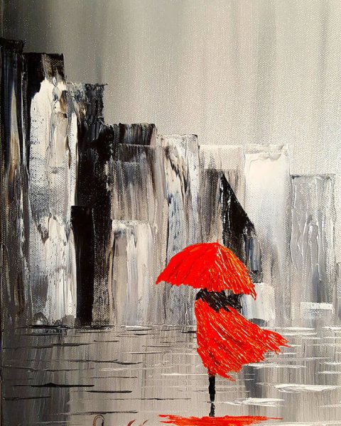 Девушка под красным зонтом