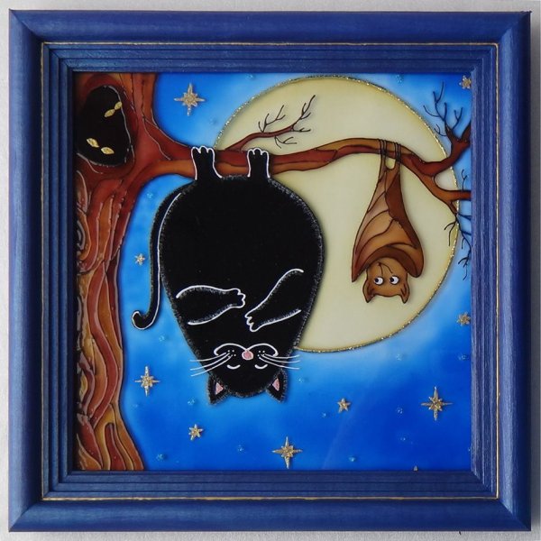 Витраж на стекле с котом