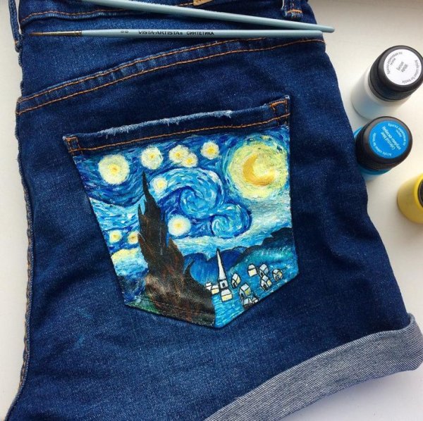 Ван Гог Звёздная ночь на джинсах