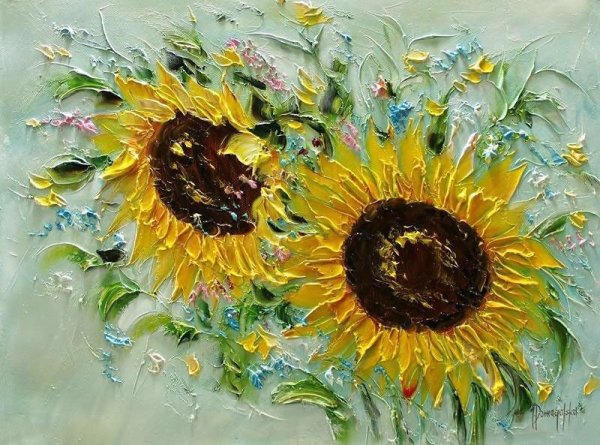 Подсолнух мастихином акрилом