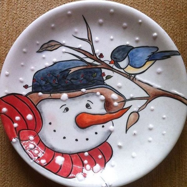 Новогодняя роспись тарелок