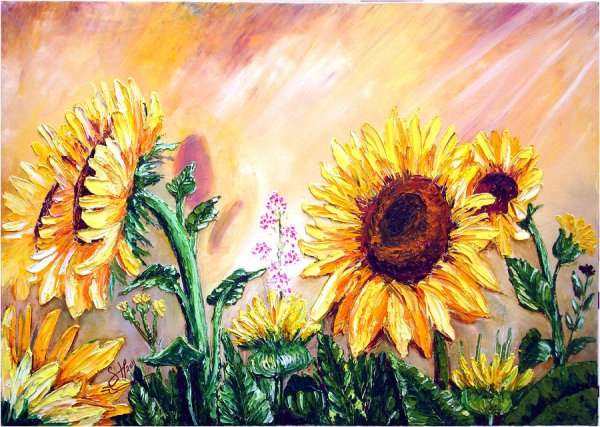 Рисуем Подсолнухи акрилом