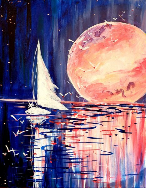 Луна акриловыми красками