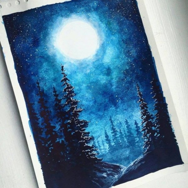 Ночное небо акварелью