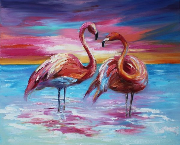 Фламинго живопись акрилом