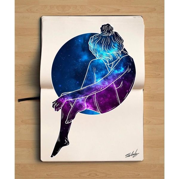 Рисунки в скетчбуке космос