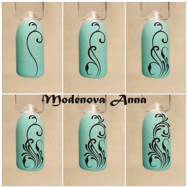 Черный рисунок на ногтях пошагово