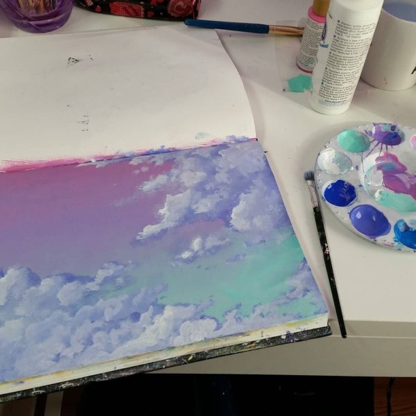 Рисование облаков акрилом