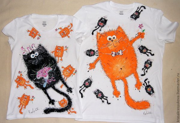 Роспись футболки кот
