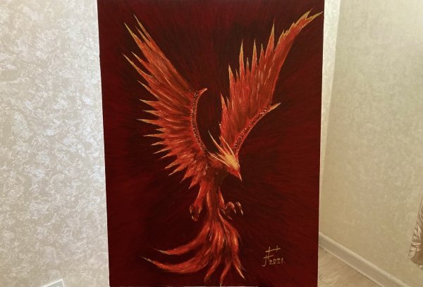 Птица Феникс акриловыми красками