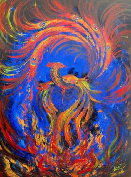 Феникс рисунок акварель