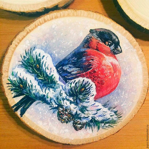 Снегирь роспись по дереву