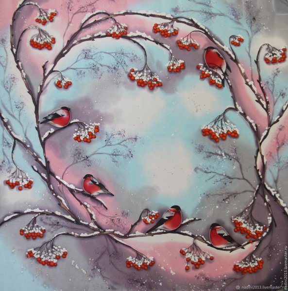 Батик Снегири