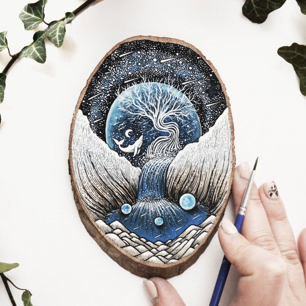 Живопись на спиле дерева