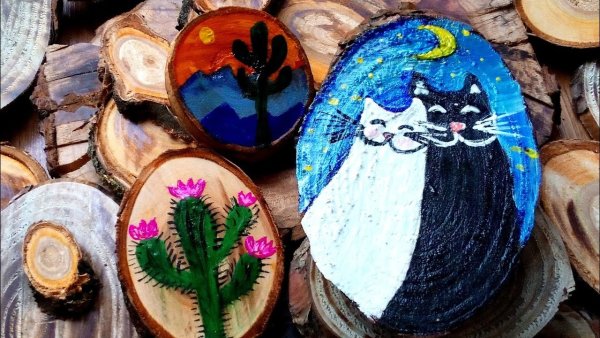 Рисование на спилах дерева для детей