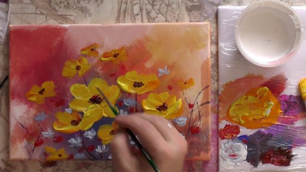 Рисование цветов акриловыми красками