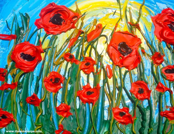 Маковое поле акриловыми красками