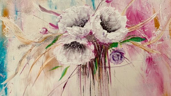 Цветы акрилом на белом фоне