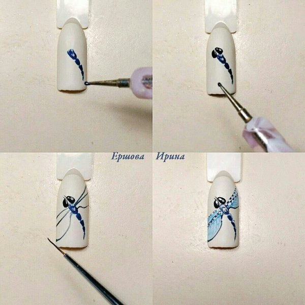 Стрекоза на ногтях пошагово
