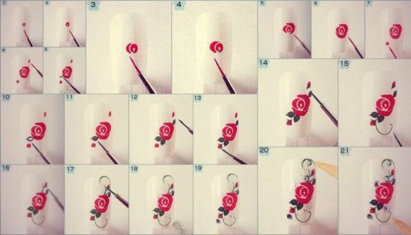 Роза на ногтях пошагово для начинающих