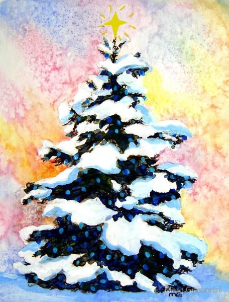 Зимние елки акварель