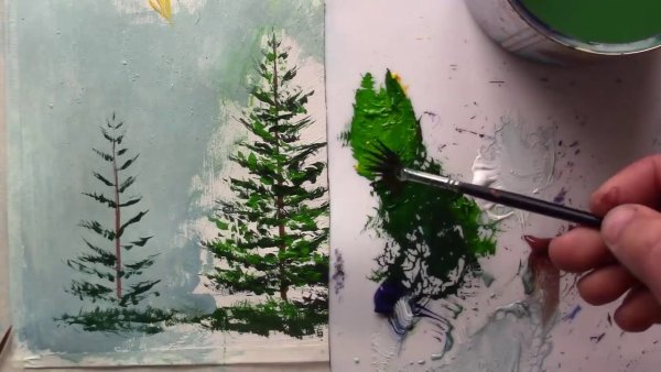 Елочка красками кистью