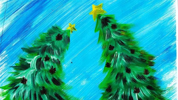 Елочка красками для детей