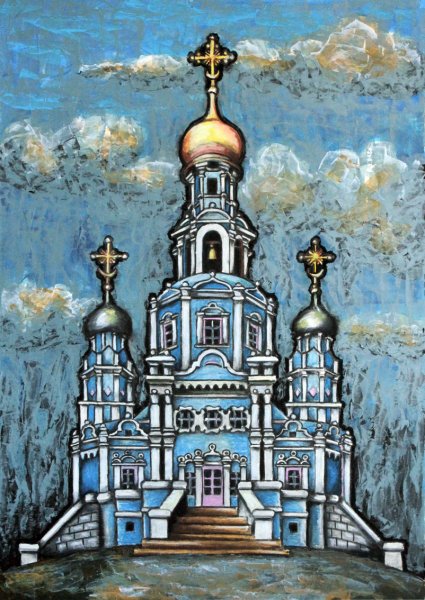 Зимний пейзаж с храмом