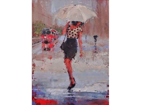 Прогулка под дождем картина акрилом
